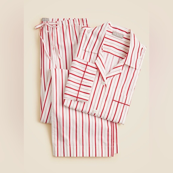 NWT J. Crew Cotton Poplin Long-Sleeve Pajama Pant Set Red Peppermint Stripe, XXL - Picture 3 of 7